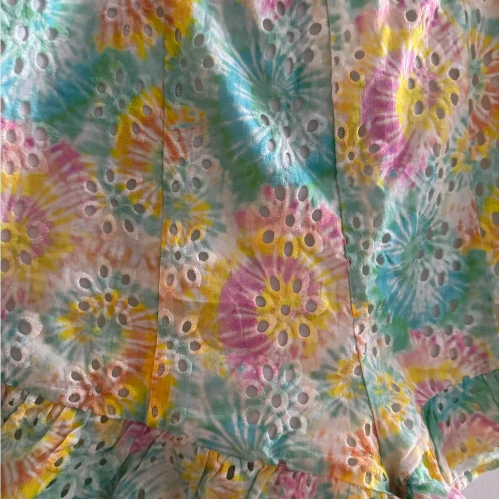 Revolve Lovers + Friends Charlotte Tie Dye Eyelet Ruffle Shorts